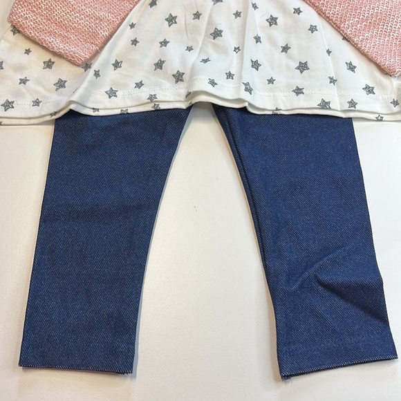 Starting Out 3PC Pink Glitter Vest, White Star Shirt, Mock Denim Leggings, NWT!! - Picture 6 of 6